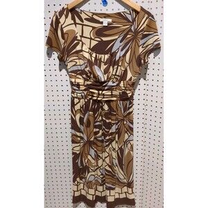 Dressbarn Dress Size 6 Brown Fall Floral Short Sleeve